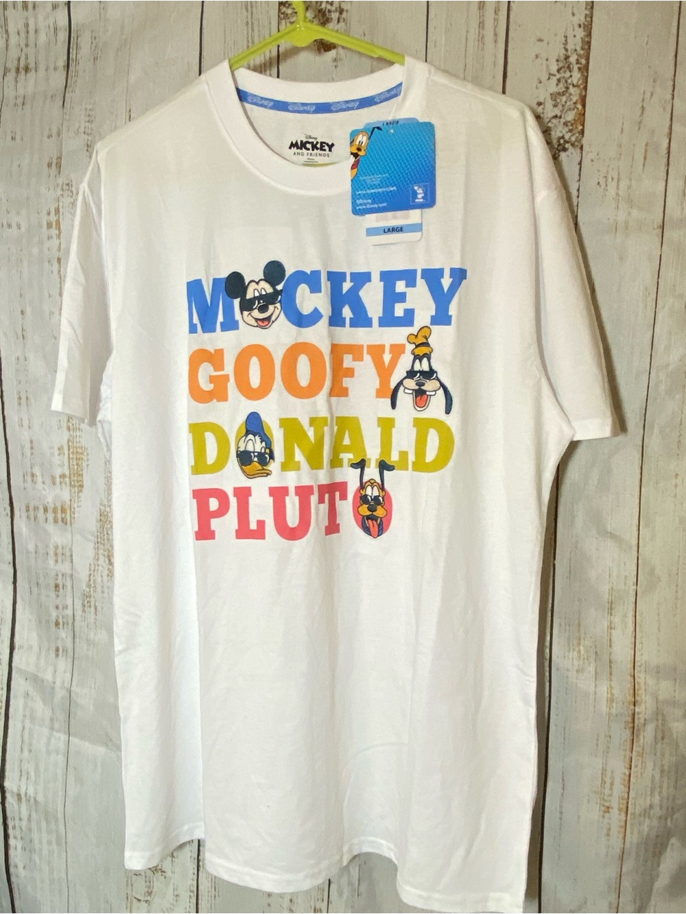 Disney Mickey & Friends White Graphic Tee - Multicolor Lettering - Large